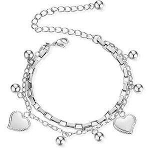 Heart Charm Bracelet Stainless Steel Love for Women Romantic Gift